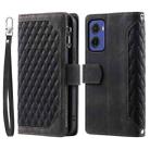 For Motorola Moto G05 Grid Texture Zipper Leather Phone Case with Lanyard(Black) - 1