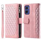 For Motorola Moto G05 Grid Texture Zipper Leather Phone Case with Lanyard(Rose Gold) - 1