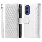 For Motorola Moto G05 Grid Texture Zipper Leather Phone Case with Lanyard(White) - 1