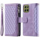 For Motorola Moto G15 Grid Texture Zipper Leather Phone Case with Lanyard(Purple) - 1