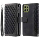For Motorola Moto G15 Grid Texture Zipper Leather Phone Case with Lanyard(Black) - 1