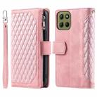 For Motorola Moto G15 Grid Texture Zipper Leather Phone Case with Lanyard(Rose Gold) - 1