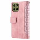 For Motorola Moto G15 Grid Texture Zipper Leather Phone Case with Lanyard(Rose Gold) - 3