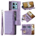 For Motorola Edge 60 Fusion Grid Texture Zipper Leather Phone Case with Lanyard(Purple) - 1