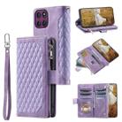 For Motorola Edge 60 Pro Grid Texture Zipper Leather Phone Case with Lanyard(Purple) - 1