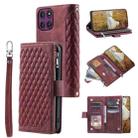 For Motorola Edge 60 Pro Grid Texture Zipper Leather Phone Case with Lanyard(Wine Red) - 1