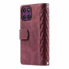 For Motorola Edge 60 Pro Grid Texture Zipper Leather Phone Case with Lanyard(Wine Red) - 3
