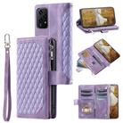 For Honor 200 Lite Grid Texture Zipper Leather Phone Case with Lanyard(Purple) - 1