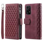 For Honor 200 Lite Grid Texture Zipper Leather Phone Case with Lanyard(Wine Red) - 2