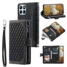 For Honor X6b 4G Global Grid Texture Zipper Leather Phone Case with Lanyard(Black) - 1