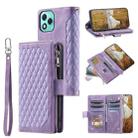 For Honor 400 Lite Grid Texture Zipper Leather Phone Case with Lanyard(Purple) - 1