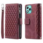 For Honor 400 Lite Grid Texture Zipper Leather Phone Case with Lanyard(Wine Red) - 2