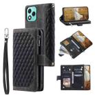 For Honor 400 Lite Grid Texture Zipper Leather Phone Case with Lanyard(Black) - 1
