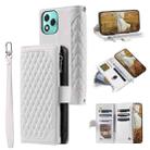 For Honor 400 Lite Grid Texture Zipper Leather Phone Case with Lanyard(White) - 1