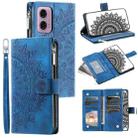 For Motorola Moto E14 Multi-Card Totem Zipper Leather Phone Case(Blue) - 1