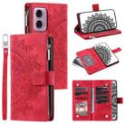 For Motorola Moto E14 Multi-Card Totem Zipper Leather Phone Case(Red) - 1