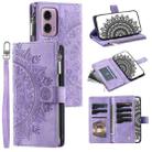 For Motorola Moto E14 Multi-Card Totem Zipper Leather Phone Case(Purple) - 1