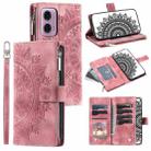 For Motorola Moto E14 Multi-Card Totem Zipper Leather Phone Case(Pink) - 1