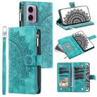 For Motorola Edge 50 Fusion Multi-Card Totem Zipper Leather Phone Case(Green) - 1