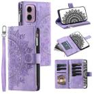 For Motorola Edge 50 Fusion Multi-Card Totem Zipper Leather Phone Case(Purple) - 1