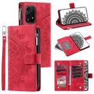 For Honor 200 Lite Multi-Card Totem Zipper Leather Phone Case(Red) - 1