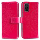 For Honor 200 Lite Totem Flower Embossed Leather Phone Case with Lanyard(Red) - 1