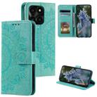 For Honor X6b 4G Global Totem Flower Embossed Leather Phone Case with Lanyard(Green) - 1