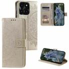 For Honor X6b 4G Global Totem Flower Embossed Leather Phone Case with Lanyard(Gold) - 1