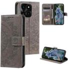 For Honor X6b 4G Global Totem Flower Embossed Leather Phone Case with Lanyard(Grey) - 1