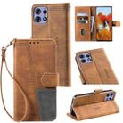 For Motorola Edge 50 Pro TTUDRCH Embossed Line Splicing Leather Phone Case(Brown) - 1