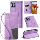 For Motorola Edge 50 Pro TTUDRCH Embossed Line Splicing Leather Phone Case(Purple) - 1