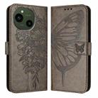 For Sharp Aquos R9 SH-51E Embossed Butterfly Leather Phone Case(Grey) - 1