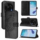 For Sharp Aquos R9 Pro / SH-54E Embossed Butterfly Leather Phone Case(Black) - 1