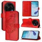 For Sharp Aquos R9 Pro / SH-54E Embossed Butterfly Leather Phone Case(Red) - 1