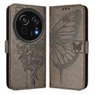 For Sharp Aquos R9 Pro / SH-54E Embossed Butterfly Leather Phone Case(Grey) - 2