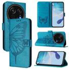 For Sharp Aquos R9 Pro / SH-54E Embossed Butterfly Leather Phone Case(Blue) - 1