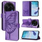For Sharp Aquos R9 Pro / SH-54E Embossed Butterfly Leather Phone Case(Light Purple) - 1