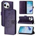 For Sharp Aquos Sense9 Plus Embossed Butterfly Leather Phone Case(Dark Purple) - 1