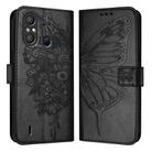 For Itel A58 / A49 Embossed Butterfly Leather Phone Case(Black) - 1