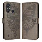 For Itel A58 / A49 Embossed Butterfly Leather Phone Case(Grey) - 1