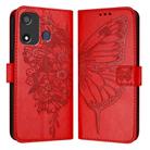 For Itel P17 / A27 Embossed Butterfly Leather Phone Case(Red) - 1