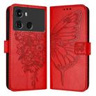 For Itel P40 Embossed Butterfly Leather Phone Case(Red) - 1