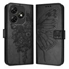 For Itel P55 4G Embossed Butterfly Leather Phone Case(Black) - 1