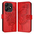 For Itel P55 4G Embossed Butterfly Leather Phone Case(Red) - 1