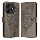 For Itel P55 4G Embossed Butterfly Leather Phone Case(Grey) - 1