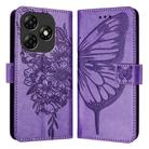 For Itel P55 4G Embossed Butterfly Leather Phone Case(Light Purple) - 1
