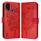 For itel A48 Embossed Butterfly Leather Phone Case(Red) - 2