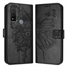 For TCL 20 R 5G Embossed Butterfly Leather Phone Case(Black) - 1