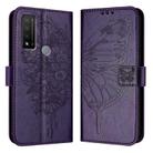 For TCL 20 R 5G Embossed Butterfly Leather Phone Case(Dark Purple) - 1