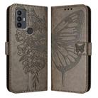 For TCL 30 SE Embossed Butterfly Leather Phone Case(Grey) - 1